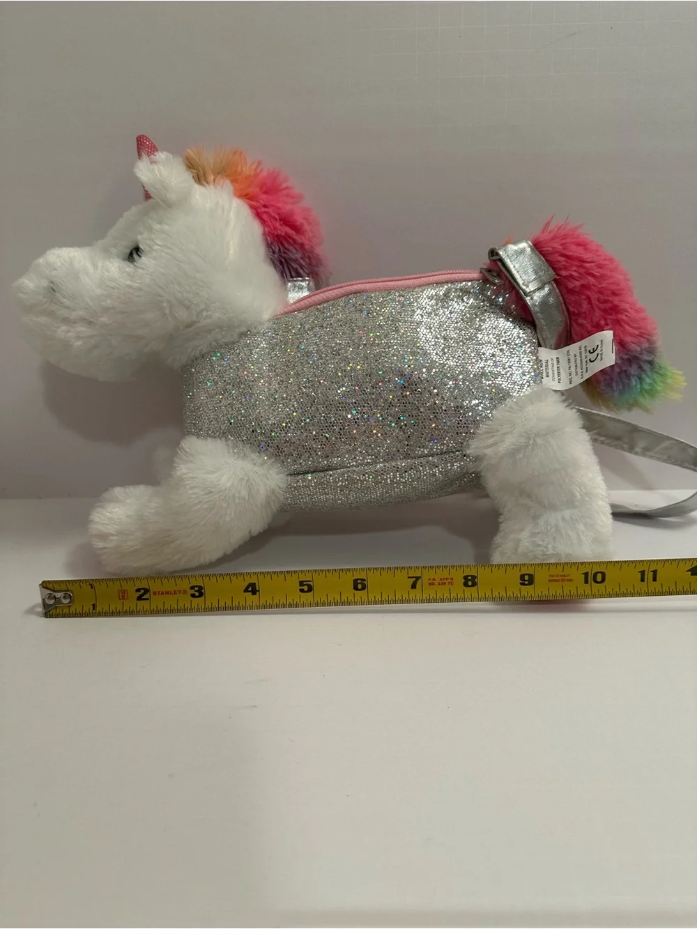 Plush Unicorn Glitter Crossbody Bag - Silver & Rainbow